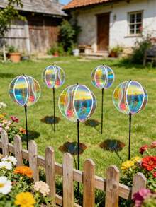 Bunte Laser-Garten-Boden-Dekorationkugel mit blendender farbiger Film-Rotation und farbiger reflektierender Kugel-Rotation, geeignet für Garten-Bodendekoration Outdoor, Feiertagsdekoration, Outdoor-Rasenparty und Landschaftsgestaltung - Regenbogenball - Übersicht 5