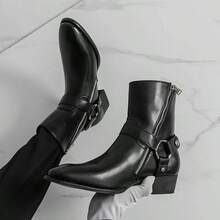 Men's High Heel Chelsea Boots With Double Elastic And Side Zipper - Black - View 10