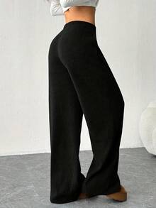 Pantalones deportivos mujer: corte , sueltos, color sólido, estilo con costillas.Ideales para correr, salidas o casa.Todas las estaciones, lavables a máquina. - Negro - Ver 3