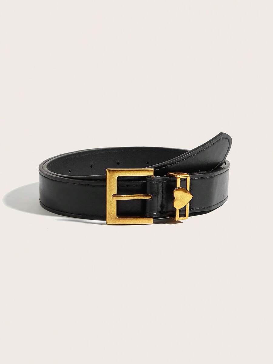 1 pieza Cinturón de mujer con hebilla dorada vintage, cinturón de cuero PU clásico y versátil, accesorio de moda estilo chica hot adecuado para pantalones y vestidos, perfecto para uso diario, reuniones, fiestas - Negro - Ver 1