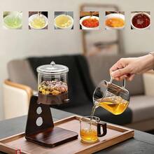 LEOAMO Magic Teapot Pressure Control Double-Wall Glass Tea Set – 10oz (300ml) Brewing Pot + 10oz Cup, Semi-Auto Magnetic Drip, Wooden Base, Heat-Resistant Glass, For Loose Leaf/Flower Tea, Tea Separator Coffeemaker - Rust Brown - View 4
