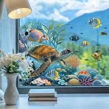 1pc Home Decoration Summer Ocean Fresh Style Sea Turtle Tropical Fish Window Sticker Creative DIY Ocean Animals Pattern Windows Clings Double-Sided Visible PVC Static Cling Glass Sticker 15.4*19.7in For Room Glass Windows Doors Decoration - Marine Life - View 2