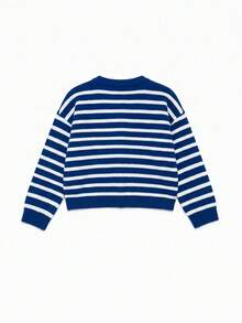 Women's Vintage Striped Cardigan, Casual Daily, Dating & Shopping, Suitable For Spring/Autumn/Winter - Royal Blue - View 2