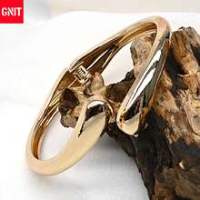 GNIT Gelang Wanita Resin Bertatahkan Mutiara dan Emas, Set Gelang Terbuka Tebal 3pcs/1pc yang Dapat Ditumpuk, Perhiasan Personalisasi Gaya Vintage Pesisir - Biru langit. Emas. Emas - View 2