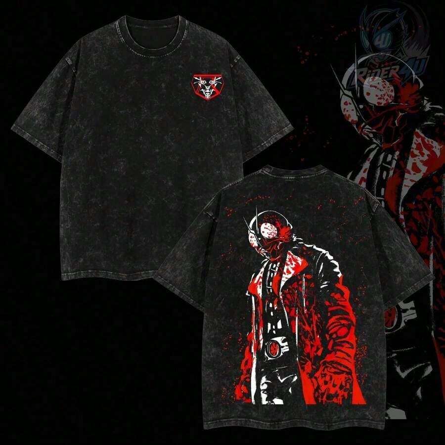 Rider4U Shin Kamen Rider Oversized Washed T-Shirt 100% Premium Cotton Classic Fit Sizes S-5XL Men's Clothing Soft T-Shirt Clothing Made In USA Black Seamless Sets - 白色 - 查看 1