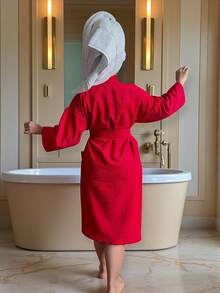 UNISEX BATHROBE, WIDE AND LONG, EXCELLENT ABSORPTION, MICRO-TOWEL FABRIC (COTTON WITH MICROFIBER) - 紅色 - 查看 5