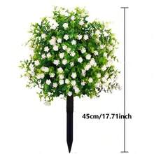 1/3pcs 18-Inch Artificial Ground Stake Flowers, Artificial Camellia And Eucalyptus Leaves With Ground Stakes (Random Colors), UV Resistant Non-Fading Garden Decor, Suitable For Outdoor Patio, Yard, Lawn, Pathway, Porch, Backyard, Cemetery Decoration, Indoor Balcony, Home, Wedding Party Arrangement - Multicolor - View 2
