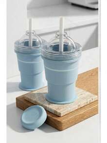 Foldable Ice Ball Shaped Silicone Cup With Built-In Straw, Ice Cube Mold, Portable Folding Ice Ball Cup For Summer Outings - Multicolor - View 4