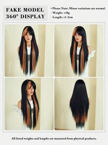 7JHH WIGS 橘色與黑色挑染足球假髮 女款 32 英吋超長直髮合成假髮 附簾幕瀏海 耐熱纖維 Cosplay 造型假髮 適用音樂節派對與萬聖節 - 彩色 - 查看 6