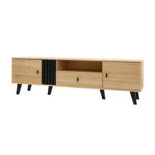 Elegance And Style: 170cm TV Stand In Wood And Black, Low TV Stand With Drawers, Multiple Storage Functions, Unique Appearance. - 自然色 - 查看 9