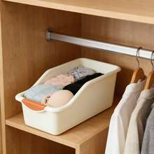 1/2/3 piezas Cestas de almacenamiento apilables de plástico con asas naranjas, organizador para ropa interior, calcetines, bufandas en el armario, almacenamiento en el hogar - Multicolor - Ver 4