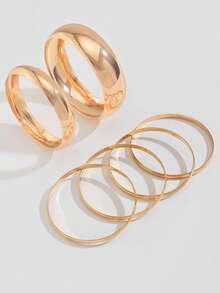 Set Of 5 Open Bracelets, Vintage Style, Geometric Design, Stackable, Multi-Layer, Adjustable Rigid Bracelets For Women, Fashion Accessory Ideal For Daily Wear, Parties And Gifts - Dorado 8 - View 7