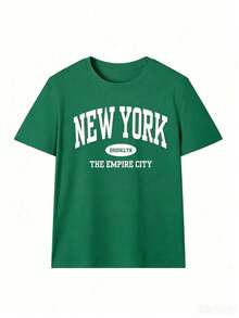 Women's Summer Letter Print Loose Casual T-Shirt, Daily Casual Fashion Versatile. Graphic Tee, Women's Top, Vacation White - 綠色 - 查看 2