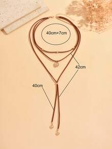 1pc Western Vintage Brown Cord Small Heart Tassel And Heart Pendant Decorated With Small Gold Beads Necklace, Fashionable Personalized Women's Neck Jewelry, Suitable For Daily Wear, Summer Vacation, Western Style Outfit, Music Festival - Multicolor - View 4