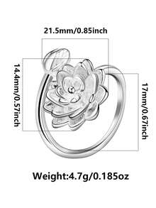 1件 S925 純銀極簡百搭拋光寬版龐克風不對稱開口可調節女款戒指，情侶戒指，日常配戴節日禮物 - 銀色 - 查看 4