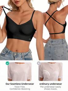 2件組女款低背露背胸罩，無縫多功能可調式肩帶Bralette，U型深V胸罩，適用於婚禮、派對及露背服裝 - 彩色 - 查看 7