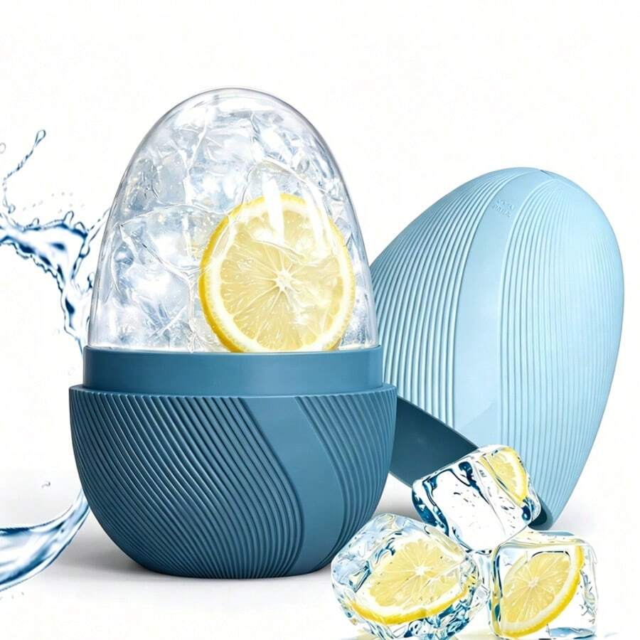 Rolo Facial de Gelo Silicone Cuidado Facial Massageador Rosto Olheiras Aliviar Inchaço Beleza Skincare - azul - oval - Visão 1