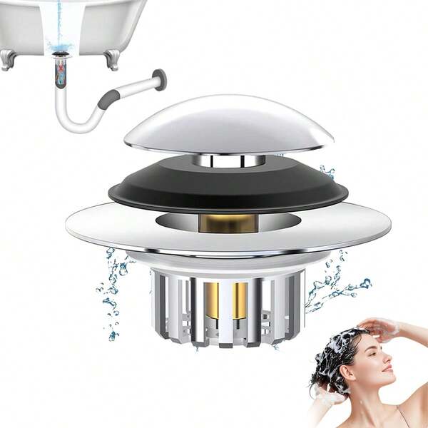 Universal 3 In 1 Bathtub Drain Stopper Bathtub Drain Hair Catcher, Pop-Up Tub Stopper With Effective Filter Basket, Anti-Clogging Bathtub Drain Plug Bath Tub Stoppers