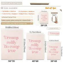 1pc Canvas Wall Art With Frame, Pink Vintage Quote "Dreams Come True" Inspirational Poster, Suitable For Modern Home Decor, Room Decor, Dorm Decor, Bedroom Decor, Living Room Decor, Bathroom Decor, Kitchen Decor, Dining Room Decor, Living Room Decor, Office Decor, School Decor, Classroom Decor, Back To School Decor, Waterproof Poster, Bohemian Style Living Room, Gift, Apartment Decor, College Style Poster - A - View 3