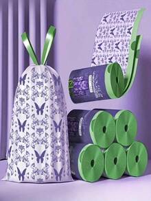 Aesthetic Slim Trash Can With Lid + Lavender Scented Drawstring Garbage Bags Kit - Tear-Resistant, Thickened Waste Bin Set For Bathroom, Kitchen & Home Use - 50pcs - Lavender Trash Bags + White - View 7