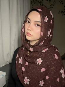1件女款波希米亞風時尚水彩印花圍巾，秋季休閒街頭風頭巾多功能披肩，適合日常穿搭 - 巧棕粉 - 查看 4