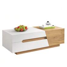 Extendable Coffee Table, Living Room Table With Drawers, Side Table With Color Block Structure - White - View 3