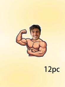 12/24/48pcs Personalized Fitness Party Stickers,Custom Photo,Funny Personalized Muscle Man Decals For Gym Party,Muscle Man Decals For Fitness And Workout Themed Parties - Multicolor - View 17