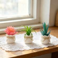 3PCS Mini Artificial Daffodil Chrysanthemum Succulent Potted Plants, Plastic Flower Pots, Suitable For Home Office Restaurant Desktop, Windowsill, Shelf Decoration, Photography Props Bonsai, Wedding, Gift - Multicolor - View 9
