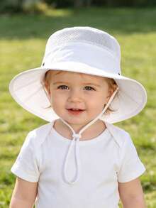 1Pc Toddler Wide Brim Sun Hat, Breathable Mesh Adjustable Chin Strap Toddler Bucket Hat, Outdoor Sun Protection Beach Cap For Summer - 1PC - View 6