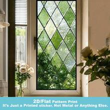 1 pieza Película de ventana de privacidad esmerilada con patrón de hoja de vidrio verde en forma de diamante, adhesivo electrostático de PVC reutilizable sin pegamento, adecuado para hogares, baños, dormitorios, oficinas, cafeterías y otros espacios - Pegatina de vidrio esmerilado - Ver 8
