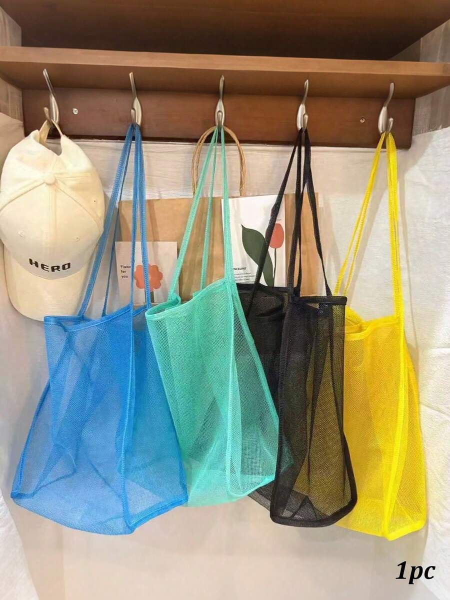 Bolsa de playa de malla de gran capacidad, de poliéster duradero, de unicolor con asas resistentes, adecuada para viajes, vacaciones y camping | Solución de almacenamiento multifuncional, asas reforzadas, malla transpirable y de secado rápido, adecuada para artículos húmedos y uso diario - Multicolor - Ver 1