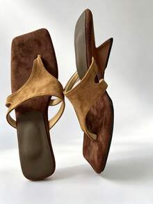 Tongs à orteil pour femmes, sandales de plage d'été pour l'extérieur, style fée, talon compensé haut, sexy, en PU, nouvelles pour les vacances - Tabac - Voir 2