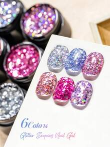 Mtssii FOUR LILY 6入組全息粗顆碎鑽亮片凝膠指甲油套組，8ml 虹彩彩虹亮片 UV LED 浸泡式凝膠，閃亮亮片指甲藝術上光漆，適用於 DIY 自用與專業美甲沙龍，持久高顯色凝膠 - 彩色 - 查看 5