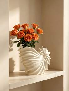 Sculptural Leaf-Shaped Vase With Sunflower, Modern Minimalist Home Decor Ornament, Suitable For Living Room Tabletop, Bedroom Shelf, Office Desk, Aesthetic Centerpiece, Perfect For Housewarming And Gift Giving, Unique Artistic Flower Vessel - A - View 1