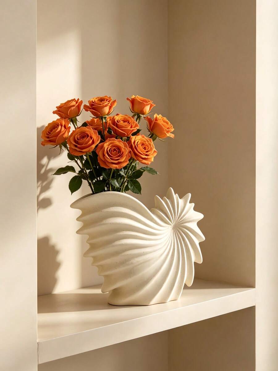 Sculptural Leaf-Shaped Vase With Sunflower, Modern Minimalist Home Decor Ornament, Suitable For Living Room Tabletop, Bedroom Shelf, Office Desk, Aesthetic Centerpiece, Perfect For Housewarming And Gift Giving, Unique Artistic Flower Vessel - A - View 1