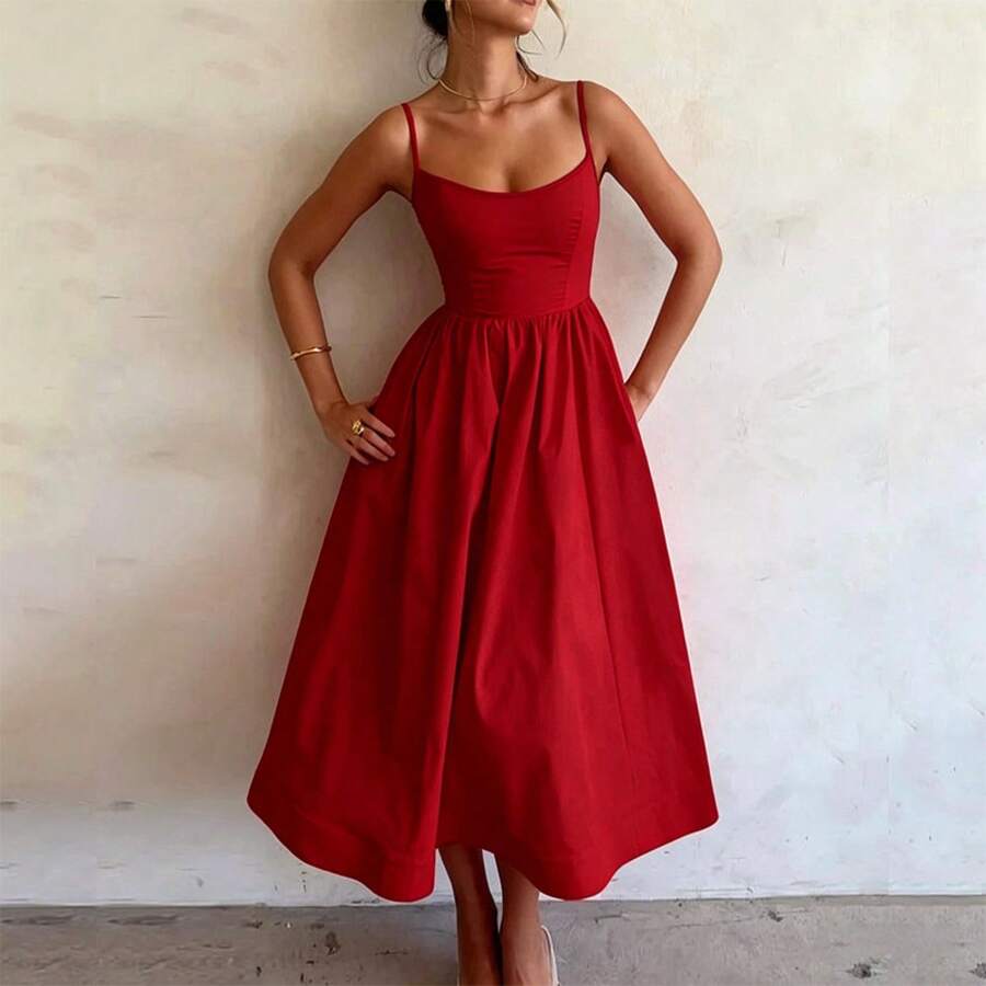 Timeless Draped Maxi Dress - Refined Silhouette & Flowy Texture - Red - View 1