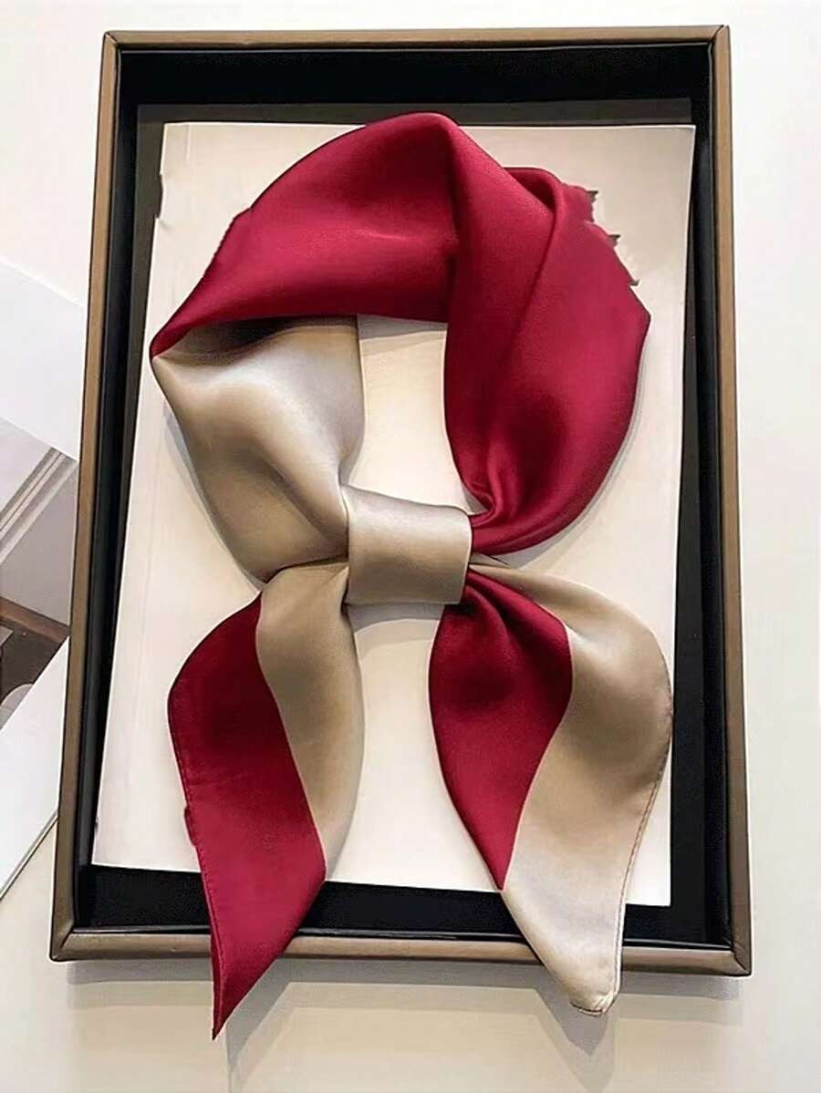 Elegante y de moda Pañuelo cuadrado de seda con estampado de bloques de color para primavera (Tamaño: 70*70cm), adecuado para uso diario, opción de regalo perfecta - Rojo - Ver 1