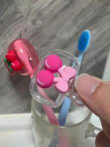2個裝櫻桃/花朵造型牙刷架,可愛櫻桃印花設計,輕巧便攜,保護牙刷頭;雙孔結構易於排水通風,適用於居家、宿舍及旅行場景 | 萌系牙刷頭收納架,浴室收納必備,居家與宿舍首選 - 彩色 - 查看 7