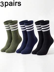 3 Pares de Meias Unissex de Cano Médio, Casual Retrô Listrada Minimalista Versátil Amigável à Pele Respirável Uso Diário Deslocamento Esportes ao Ar Livre - Multicolorido - Visão 2