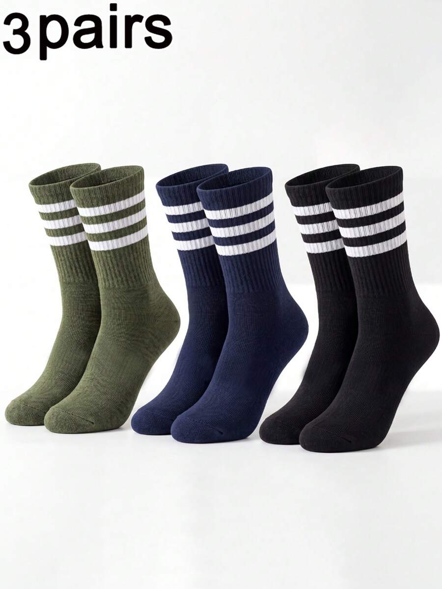 3 Pares de Meias Unissex de Cano Médio, Casual Retrô Listrada Minimalista Versátil Amigável à Pele Respirável Uso Diário Deslocamento Esportes ao Ar Livre