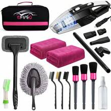 19pcs/Set Car Cleaning Wash Kit Interior Detailing Cleaner Kit With High Power Handheld Vacuum, Brush Set, Windshield Tool, Duster, Towels, Complete Car Care Tool - 粉色 - 查看 1