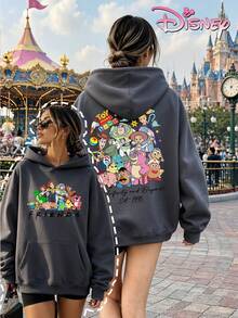 Disney Women's Hooded Sweatshirt, Unisex Sweatshirt, Toy Story And Friends Print Hooded Sweatshirt, 1995, Double-Sided Print. - Dark Grey - View 1