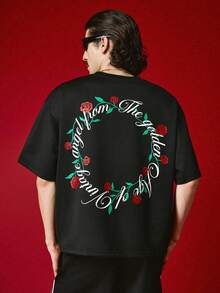 Men's Minimalist And Versatile Short-Sleeved T-Shirt With Round Neck And Letter Print - Army Green - View 1