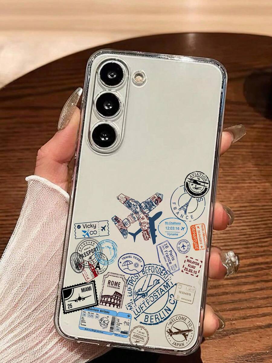 1個飛機旅行地圖印章紀念款軟手機殼，適用於華為榮耀、Galaxy A04e/12/A13/A14/A34/A50/A52/A53/A54/S21/S22/S23/S24/S25/S25Ultra/S25FE/S26/S26 PLUS/S26 ULTRA/S26 EDGE/ 6A/7A/8A/ 12T/13T/15T/15 TPRO，[國際版，非本地版] - 無色 - 查看 1