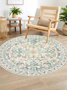 1pc Round Vintage Floral Area Rug, Decorative Carpet, New Vintage Living Room Round Rug, Study Leisure Vanity Rug, Short Pile Home Use Washable Foldable, Closet Floor Mat, Suitable For Bedroom, Indoor Rooms, Home Decor Rug - Multicolor - View 17