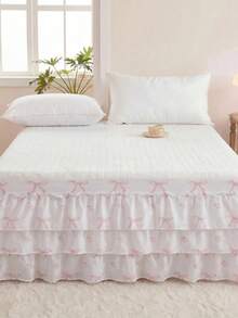 1pc 3-Layer Cute Bow Pattern Bed Skirt, Simple Classic Design, Suitable For Daily Use, Comfortable Breathable Polyester Fabric, All Seasons - Multicolor - View 9