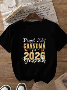 " - 100% Cotton, Comfortable 220g Heavyweight Fabric, Unisex Crew Neck T-Shirt For Men And Women, Casual Streetwear, Perfect Graduation Gift For Family And Friends. - 黑色 - 查看 1