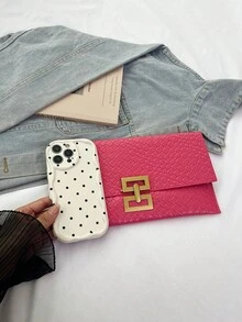 Tas Amplop Motif Buaya Timbul Desain Niche Terbaru untuk Wanita, Tas Tangan Vintage - Hot Pink - View 6