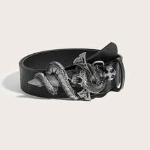 1pc Women's Western Cowgirl Snake Print Vintage Buckle Belt Suitable For Daily Use - Black - View 5