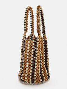 1 Stück handgefertigte Perlen-Tasche, Farbblock Nischen-Handtasche, Strand-Reisetasche, Urlaub-Lässig-Tasche, vielseitige Damen-Tasche für Pendeln, Lässig, Alltag, Einkaufen, Reisen, Ausflüge, passt zu Camisole, T-Shirt, Bluse, Kleid, Slip-Kleid, Bluse Erste Wahl. - Verschiedenfarbig - Übersicht 7